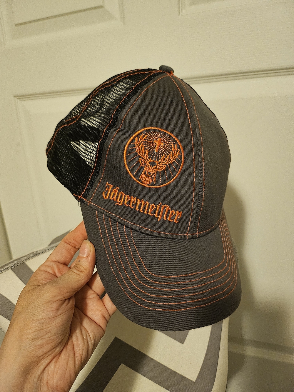 Jagermeister Gray Cap with Orange Logo and Stitching